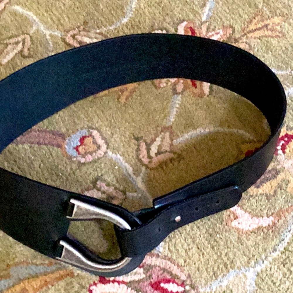 โ๏ธ BRAVE 1992 WIDE Black LEATHER Belt w/BRASS/SILVER ACCENT - Picture 1 of 16